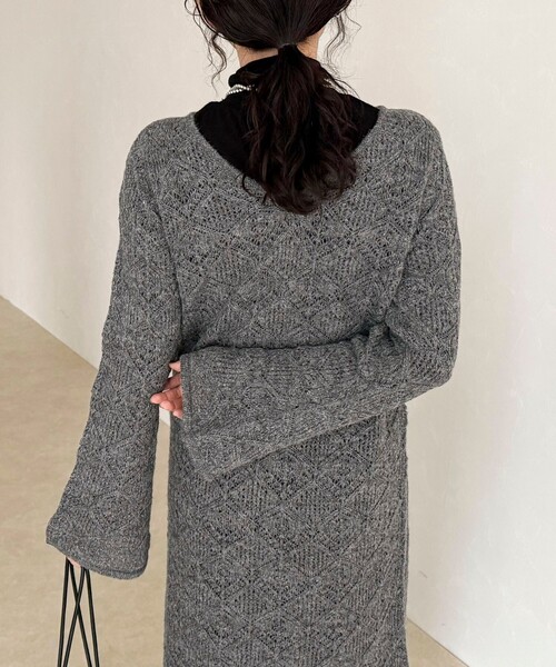 セール】モヘヤ混透かし柄ベルスリーブワンピース（ワンピース