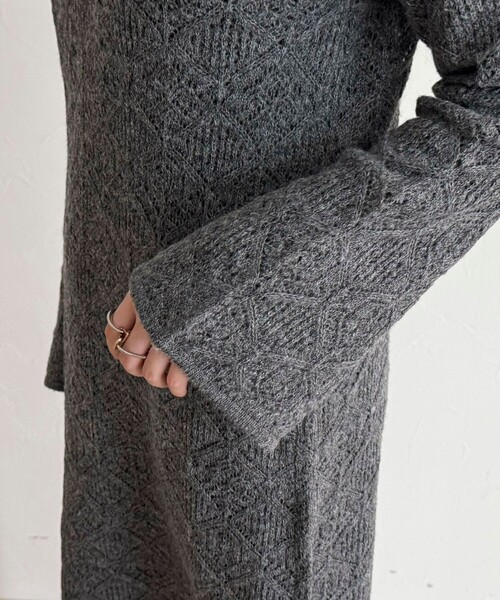 セール】モヘヤ混透かし柄ベルスリーブワンピース（ワンピース