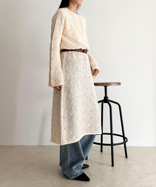 セール】モヘヤ混透かし柄ベルスリーブワンピース（ワンピース