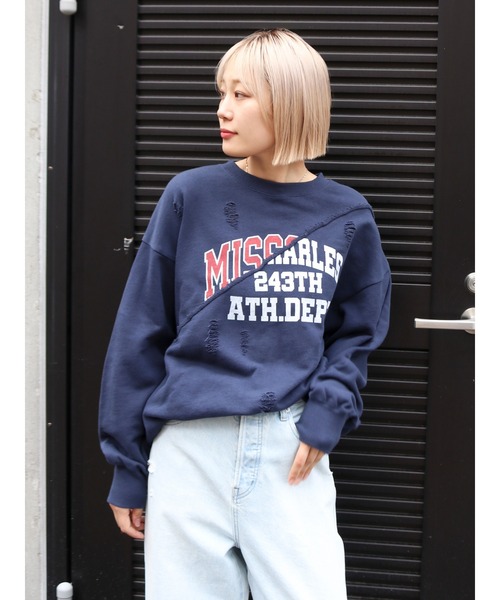 Ungrid（アングリッド）の「ダメージデザインルーズスウェット（スウェット・レディース・ライトグレー/ネイビー/オレンジ・FREE）」の2枚目の写真