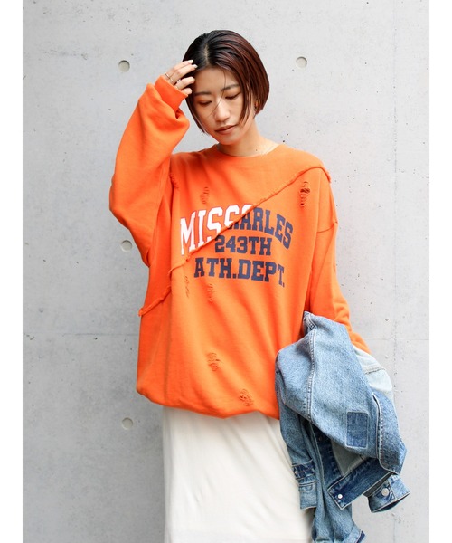 Ungrid（アングリッド）の「ダメージデザインルーズスウェット（スウェット・レディース・ライトグレー/ネイビー/オレンジ・FREE）」の3枚目の写真