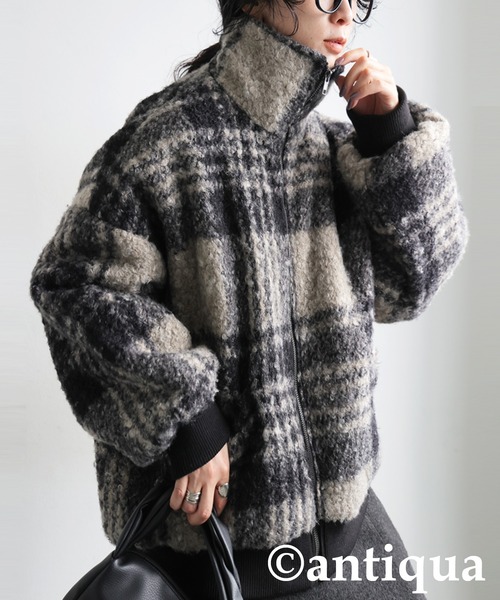 チェック柄 ボアジャケット（その他アウター）｜antiqua（アンティカ