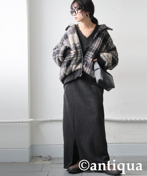 antiqua（アンティカ）の「チェック柄 ボアジャケット（その他アウター・レディース・ブラックミックス・ONESIZE）」の2枚目の写真