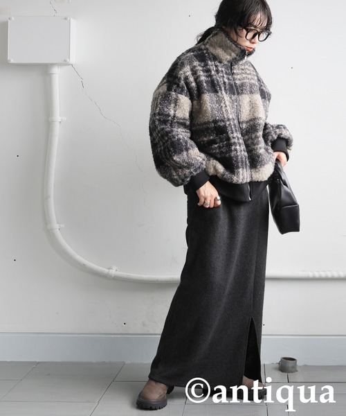 antiqua（アンティカ）の「チェック柄 ボアジャケット（その他アウター・レディース・ブラックミックス・ONESIZE）」の5枚目の写真