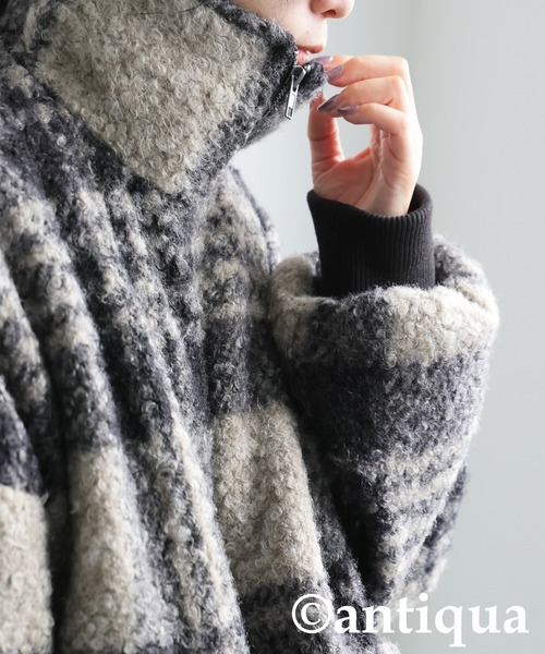 antiqua（アンティカ）の「チェック柄 ボアジャケット（その他アウター・レディース・ブラックミックス・ONESIZE）」の6枚目の写真