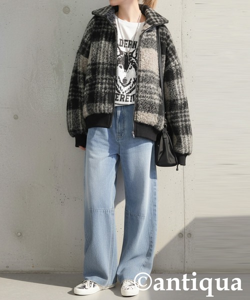 antiqua（アンティカ）の「チェック柄 ボアジャケット（その他アウター・レディース・ブラックミックス・ONESIZE）」の7枚目の写真