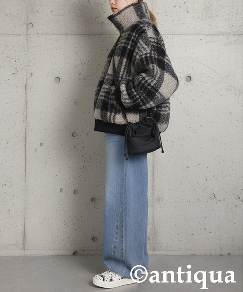 antiqua（アンティカ）の「チェック柄 ボアジャケット（その他アウター・レディース・ブラックミックス・ONESIZE）」の9枚目の写真