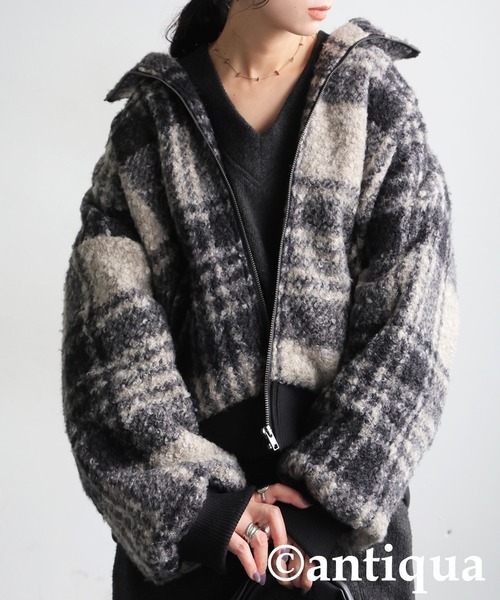 antiqua（アンティカ）の「チェック柄 ボアジャケット（その他アウター・レディース・ブラックミックス・ONESIZE）」の10枚目の写真
