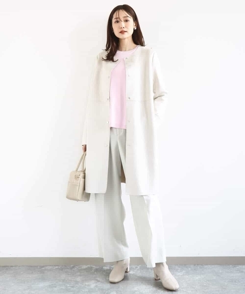 セール】フェイクスウェードノーカラーコート/洗える（ノーカラー