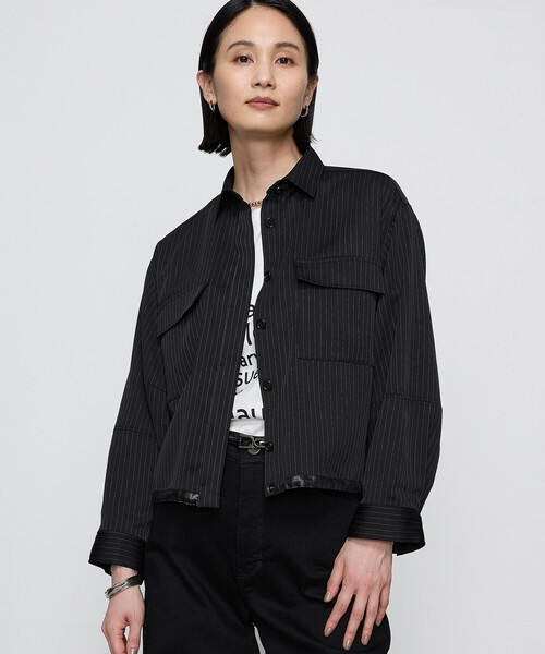 COMME CA（コムサ）の「〔 TALLサイズ 〕【ブライトリーセットアップ】サテンストライプ・無地 シャツジャケット（ブルゾン・レディース・ブラック系その他/グレー系その他・13号/15号）」の10枚目の写真