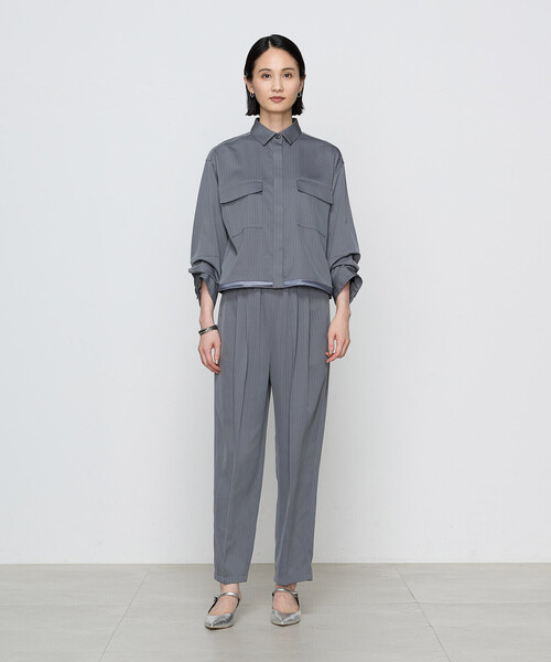 COMME CA（コムサ）の「〔 TALLサイズ 〕【ブライトリーセットアップ】サテンストライプ・無地 シャツジャケット（ブルゾン・レディース・ブラック系その他/グレー系その他・13号/15号）」の13枚目の写真