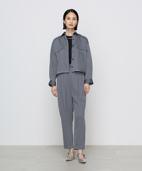 COMME CA（コムサ）の「〔 TALLサイズ 〕【ブライトリーセットアップ】サテンストライプ・無地 シャツジャケット（ブルゾン・レディース・ブラック系その他/グレー系その他・13号/15号）」の18枚目の写真