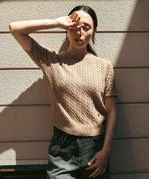 cashmere blended cable half knit(womens) camel