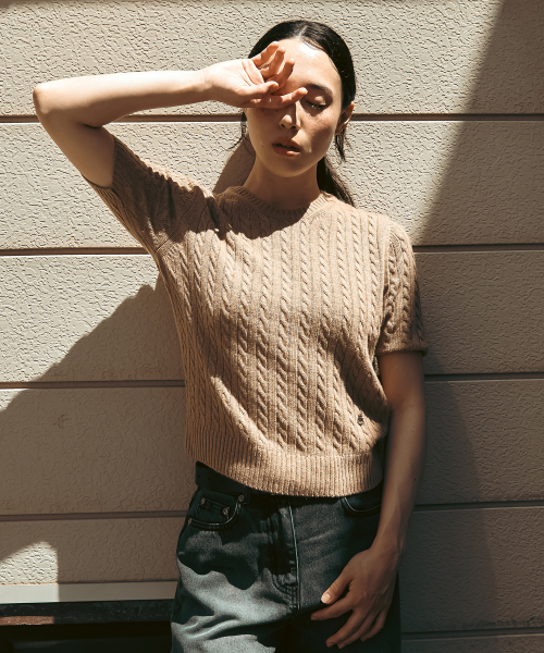 cashmere blended cable half knit(womens) camel