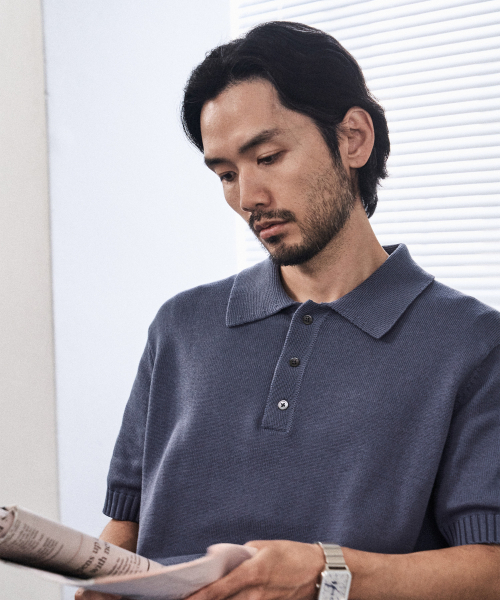 MANNERGRAM(マナーグラム)の「ソフトコットン100 3PLY ポロ 半袖ニット - 5カラー(Tシャツ/カットソー・メンズ・ブラック/ブラウン/グリーン/ダークネイビー/ブルー系・MEDIUM/LARGE/X-LARGE/XX-LARGE)」の11枚目の写真