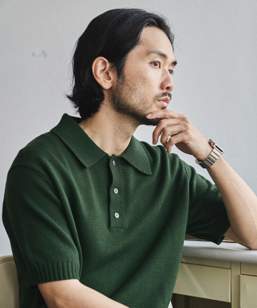 MANNERGRAM(マナーグラム)の「ソフトコットン100 3PLY ポロ 半袖ニット - 5カラー(Tシャツ/カットソー・メンズ・ブラック/ブラウン/グリーン/ダークネイビー/ブルー系・MEDIUM/LARGE/X-LARGE/XX-LARGE)」の12枚目の写真