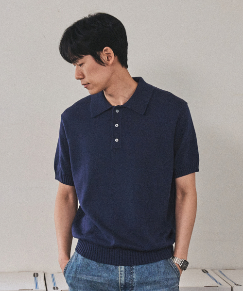 MANNERGRAM(マナーグラム)の「ソフトコットン100 3PLY ポロ 半袖ニット - 5カラー(Tシャツ/カットソー・メンズ・ブラック/ブラウン/グリーン/ダークネイビー/ブルー系・MEDIUM/LARGE/X-LARGE/XX-LARGE)」の13枚目の写真