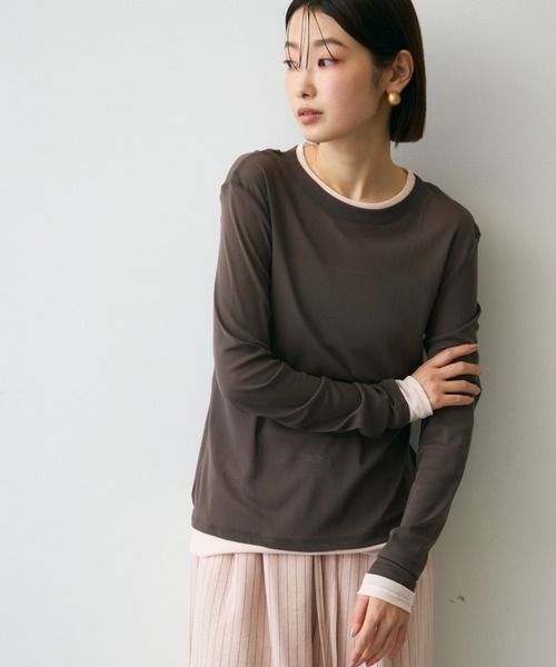Trish(トリッシュ)の「パワーメッシュレイヤード風シアープルオーバー(Tシャツ/カットソー・レディース・チャコールグレー/ブラウン/アイボリー・FREE)」の2枚目の写真