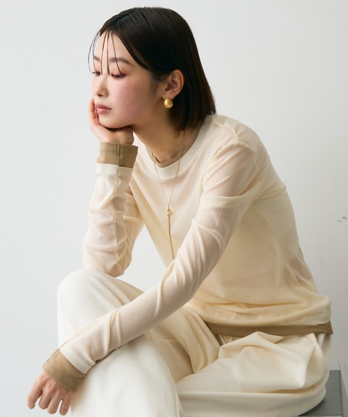 Trish(トリッシュ)の「パワーメッシュレイヤード風シアープルオーバー(Tシャツ/カットソー・レディース・チャコールグレー/ブラウン/アイボリー・FREE)」の1枚目の写真