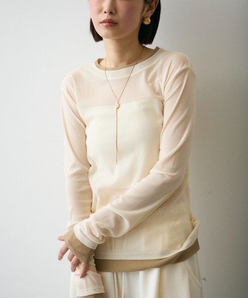 Trish(トリッシュ)の「パワーメッシュレイヤード風シアープルオーバー(Tシャツ/カットソー・レディース・チャコールグレー/ブラウン/アイボリー・FREE)」の8枚目の写真