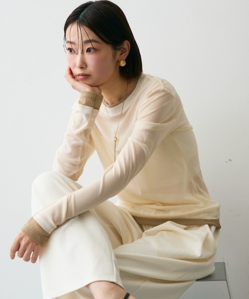 Trish(トリッシュ)の「パワーメッシュレイヤード風シアープルオーバー(Tシャツ/カットソー・レディース・チャコールグレー/ブラウン/アイボリー・FREE)」の4枚目の写真