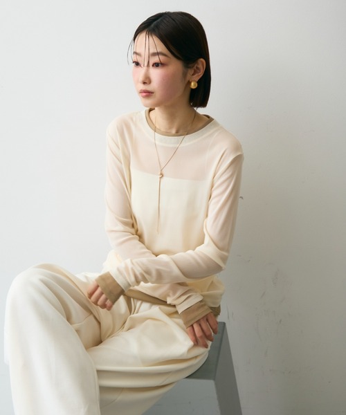 Trish(トリッシュ)の「パワーメッシュレイヤード風シアープルオーバー(Tシャツ/カットソー・レディース・チャコールグレー/ブラウン/アイボリー・FREE)」の5枚目の写真