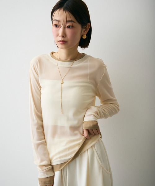 Trish(トリッシュ)の「パワーメッシュレイヤード風シアープルオーバー(Tシャツ/カットソー・レディース・チャコールグレー/ブラウン/アイボリー・FREE)」の9枚目の写真