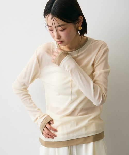 Trish(トリッシュ)の「パワーメッシュレイヤード風シアープルオーバー(Tシャツ/カットソー・レディース・チャコールグレー/ブラウン/アイボリー・FREE)」の12枚目の写真