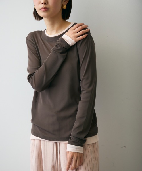 Trish(トリッシュ)の「パワーメッシュレイヤード風シアープルオーバー(Tシャツ/カットソー・レディース・チャコールグレー/ブラウン/アイボリー・FREE)」の16枚目の写真