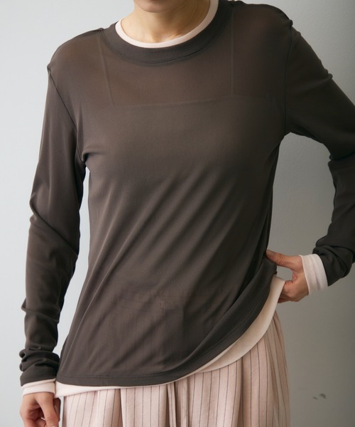 Trish(トリッシュ)の「パワーメッシュレイヤード風シアープルオーバー(Tシャツ/カットソー・レディース・チャコールグレー/ブラウン/アイボリー・FREE)」の19枚目の写真