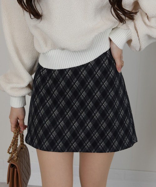 セール】バイアス チェック 台形型 ミニスカート インパン付（スカート