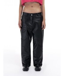EMBROIDERY LEATHER PANTS BLACK