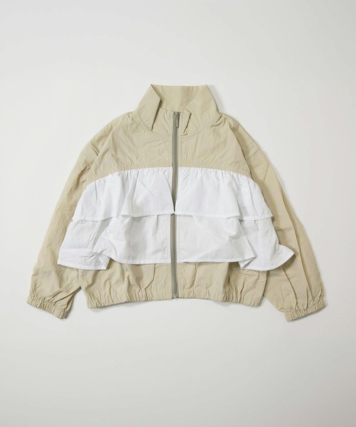 MAKE YOUR DAY（メイクユアデイ）の「ティアードフリルナイロンブルソン■80～140cm（ナイロンジャケット・キッズ・サーモンピンク/ベージュ/サックスブルー・80/90/100/110/120/130/140）」の2枚目の写真