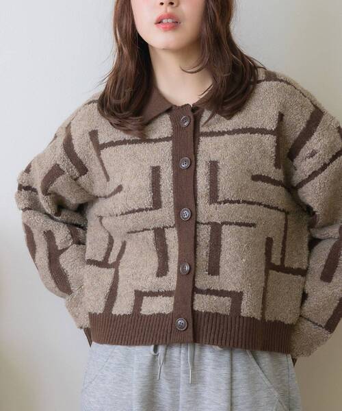 RETRO GIRL（レトロガール）の「ツイード風襟付きカーデ（カーディガン/ボレロ・レディース・ナチュラル/ライトグレー/ブラウン・FREE）」の3枚目の写真