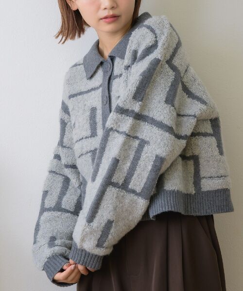 RETRO GIRL（レトロガール）の「ツイード風襟付きカーデ（カーディガン/ボレロ・レディース・ナチュラル/ライトグレー/ブラウン・FREE）」の2枚目の写真