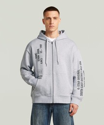 G-STAR | Stencil Relaxed Hoodie Zip Sweater/ミリタリーディテールステンシルグラフィックオーバーサイズジップアップスウェットパーカー/セットアップ可能(スウェット)