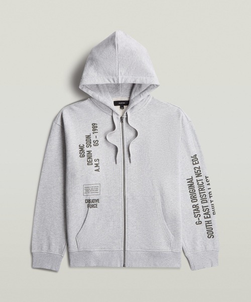 G-STAR（ジースター）の「Stencil Relaxed Hoodie Zip Sweater/ミリタリーディテールステンシルグラフィックオーバーサイズジップアップスウェットパーカー/セットアップ可能（スウェット・メンズ・ライトグレー・LARGE/SMALL/X-SMALL/X-LARGE/MEDIUM）」の6枚目の写真