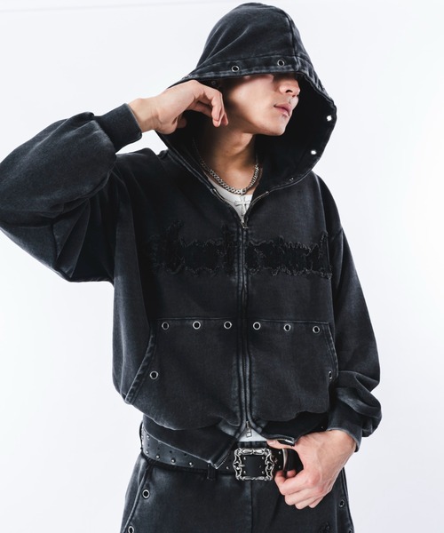 SHORT ROUND(ショートラウンド)の「SHORT ROUND/【26年春新作】ブリーチハトメZIPパーカー(パーカー・メンズ・グレー/ブラック系その他・MEDIUM/LARGE)」の1枚目の写真