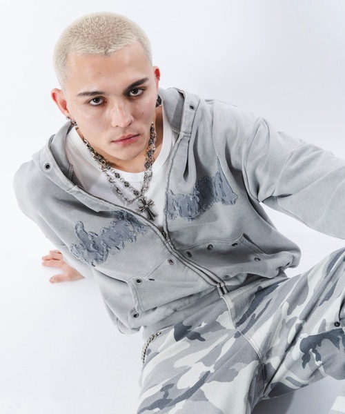 SHORT ROUND(ショートラウンド)の「SHORT ROUND/【26年春新作】ブリーチハトメZIPパーカー(パーカー・メンズ・グレー/ブラック系その他・MEDIUM/LARGE)」の4枚目の写真