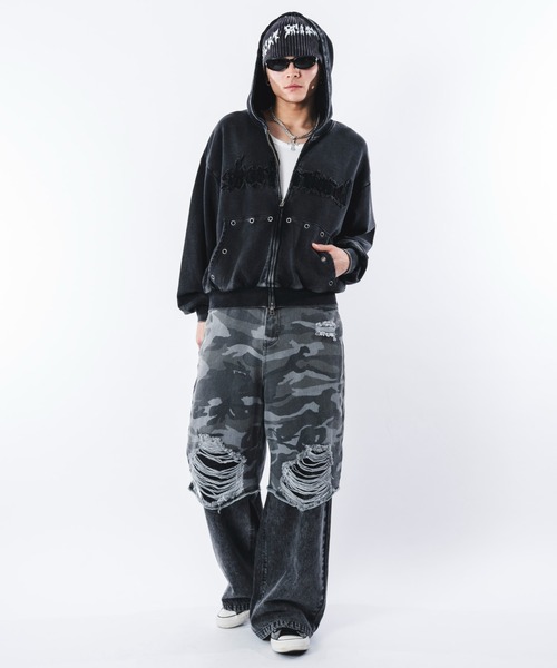 SHORT ROUND(ショートラウンド)の「SHORT ROUND/【26年春新作】ブリーチハトメZIPパーカー(パーカー・メンズ・グレー/ブラック系その他・MEDIUM/LARGE)」の5枚目の写真