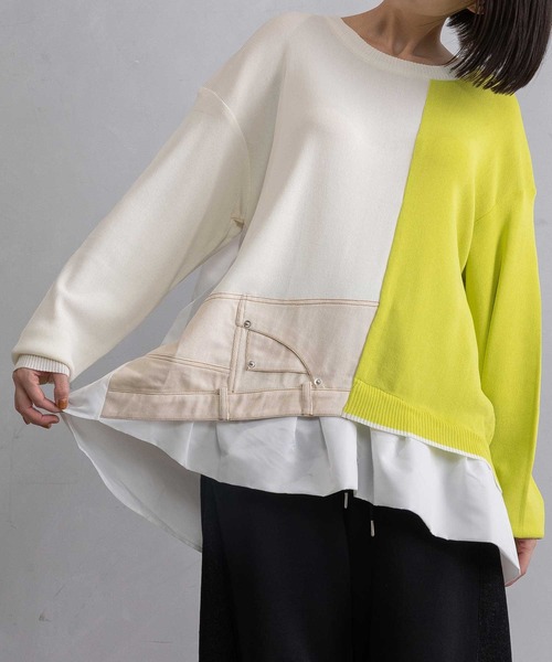 MARECHAL TERRE（マルシャルテル）の「レイヤードデザインニット（ニット/セーター・レディース・グレー/ネイビー/ブラック/アイボリー・MEDIUM）」の2枚目の写真