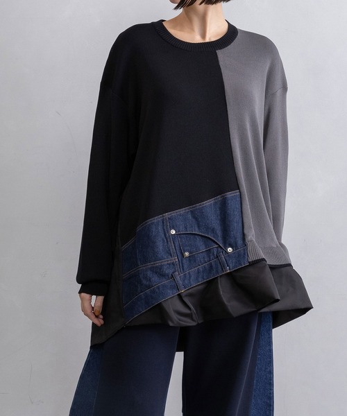 MARECHAL TERRE（マルシャルテル）の「レイヤードデザインニット（ニット/セーター・レディース・グレー/ネイビー/ブラック/アイボリー・MEDIUM）」の3枚目の写真