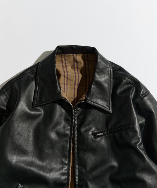 WETTEMPT(ウィテンプト)の「REVERSIBLE CHECK SYNTHETIC BLOUSON / リバーシブルチェック合皮ブルゾン(ブルゾン・メンズ・ブラック/ダークブラウン・SMALL/MEDIUM/LARGE)」の6枚目の写真