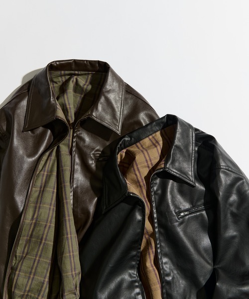 WETTEMPT(ウィテンプト)の「REVERSIBLE CHECK SYNTHETIC BLOUSON / リバーシブルチェック合皮ブルゾン(ブルゾン・メンズ・ブラック/ダークブラウン・SMALL/MEDIUM/LARGE)」の7枚目の写真