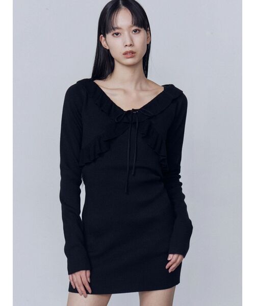 EMODA(エモダ)の「クロップドカーディガンセットアップ(ワンピース・レディース・ブラック/グレー・FREE)」の7枚目の写真