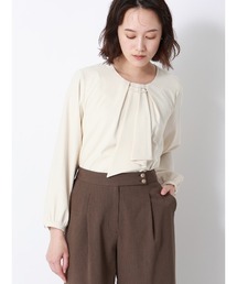 SUIT SQUARE | ラウンドネックブラウス 8分袖 ウォッシャブル NIR＋UVカット 無地 メタルパーツ(シャツ/ブラウス)