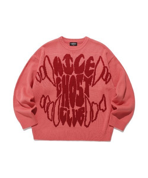 NICE GHOST CLUB(ナイスゴーストクラブ)の「MONSTER TEETH LOGO KNIT_PINK(NG2ESUK600A)(ニット/セーター・レディース・ピンク・M/S/L)」の1枚目の写真