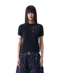 AAKAM | Ribbed Star Ringer Top (Black)(Tシャツ/カットソー)