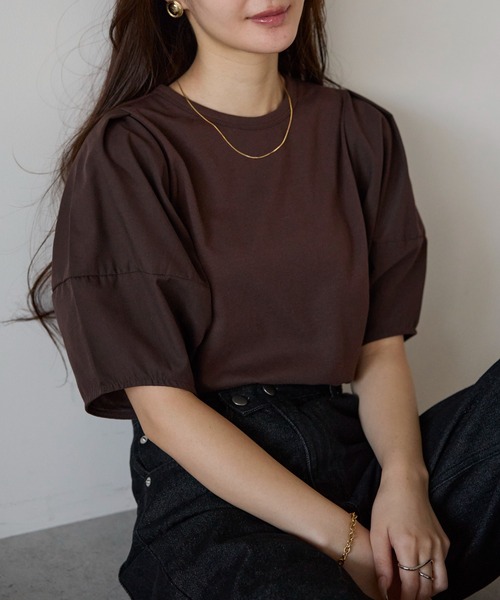 PREFERIR(プレフェリール)の「【体型カバー】コクーンスリーブTシャツ/五分袖・二の腕カバー(Tシャツ/カットソー・レディース・ホワイト/ブラック/ブラウン/チャコールグレー・FREE)」の4枚目の写真