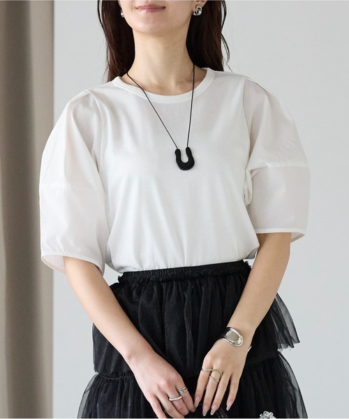 PREFERIR(プレフェリール)の「【体型カバー】コクーンスリーブTシャツ/五分袖・二の腕カバー(Tシャツ/カットソー・レディース・ホワイト/ブラック/ブラウン/チャコールグレー・FREE)」の2枚目の写真